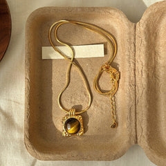 Natural Tiger's Eye Stone Necklace Double Pearl Sweater Chain
