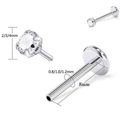 Pendientes de acero inoxidable con forma de circón de cuatro garras para la nariz y el labio perforados.