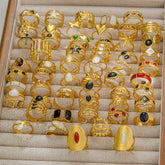 Wholesale Jewelry Geometric 304 Stainless Steel Natural Stone Open Ring (Minimum purchase 10 pcs)