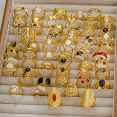 Anillo abierto geométrico de acero inoxidable 304 con piedra natural (compra mínima de 10 piezas)