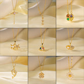 Wholesale Jewelry Sweet Simple Style Star Heart Shape Bow Knot Titanium Steel Zircon Plating Inlay Pendant Necklace