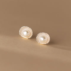 Natural freshwater pearl shell stud earrings 2 pairs