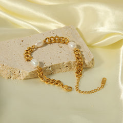 Titanium Steel 18K Gold Plated Bracelet Natural Freshwater Pearl Jewelry