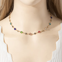 Colored round glass long necklace Y shaped body chain women