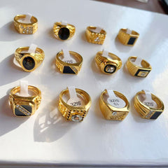 Gold Rhinestone Alloy Gold Plated Men's Ring