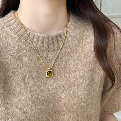 Natural Tiger's Eye Stone Necklace Double Pearl Sweater Chain