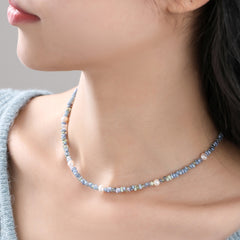 Collar de perlas de agua dulce naturales S925 para mujer, collar de plata esterlina con cuentas de colores de verano