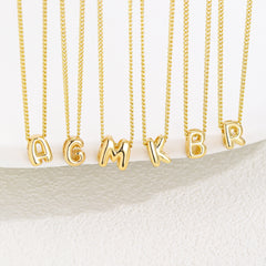 Glossy Bubble Letter Brass Plated 18K Gold Pendant Clavicle Name Necklace