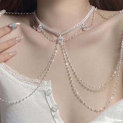 Zircon Tassel Shoulder Chain Necklace Body Chain, Vintage Court Style Body Chain