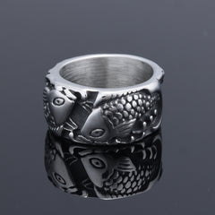 Stainless Steel Men's Animal Ring, Hip Hop Double Whale Men's Ring 2 pieces
