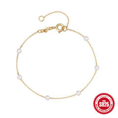 Pulsera de perlas apiladas de plata esterlina S925 (2 piezas)