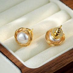 Pendientes de perlas naturales de agua dulce enrolladas a mano de 18 quilates, pendientes de aguja de plata 925, joyería