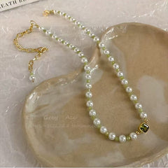 Necklace Natural Freshwater Special-shaped Baroque Pearl Necklace Women's Double Laminated with Golden Bean Collarbone Chain