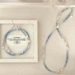 Imitated Natural Aquamarine Necklace Baroque Pearl Clavicle Chain