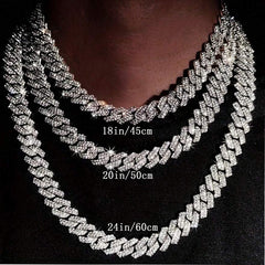 Collar de hip hop para hombre, cadena cubana de aleación de 15 mm con rombos de diamantes, doble fila, estilo hip hop