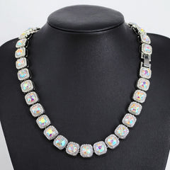 Men's square glass 12mm Cuban hand necklace rock sugar chain hip hop trend men's cross-border alloy