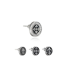 White zircon cross flower stud earrings men's earrings