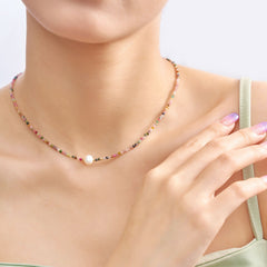 Collar de perlas de turmalina natural de colores mixtos hecho a mano con cadena de clavícula y cuentas, joyería de piedra natural