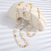 Collar largo bohemio con cuentas de concha, cadena doble tipo suéter, hecho a mano