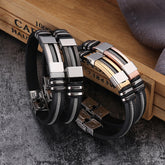 Silicone titanium steel men's hip-hop bracelet, punk style stainless steel bracelet