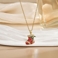 Christmas Zircon Necklace Santa Claus Ornaments Christmas Tree Elk Bells Dripping Oil Pendant