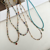 Collar de perlas de agua dulce de color turquesa azul y cuentas de acero y titanio con piedra natural