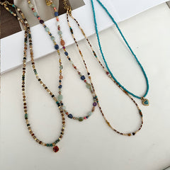 Collar de perlas de agua dulce de color turquesa azul y cuentas de acero y titanio con piedra natural