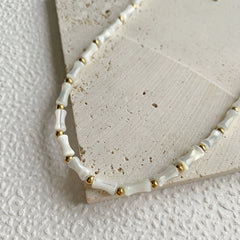 Collar de concha blanca natural, cadena de clavícula de piedra natural de bambú blanco