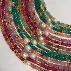 Pink glazed crystal natural colored stone pearl beaded necklace women