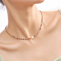 Collar de perlas de turmalina natural de colores mixtos hecho a mano con cadena de clavícula y cuentas, joyería de piedra natural