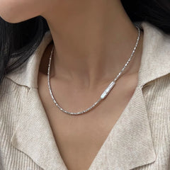 Natural Baroque pearl silver bar pearl necklace