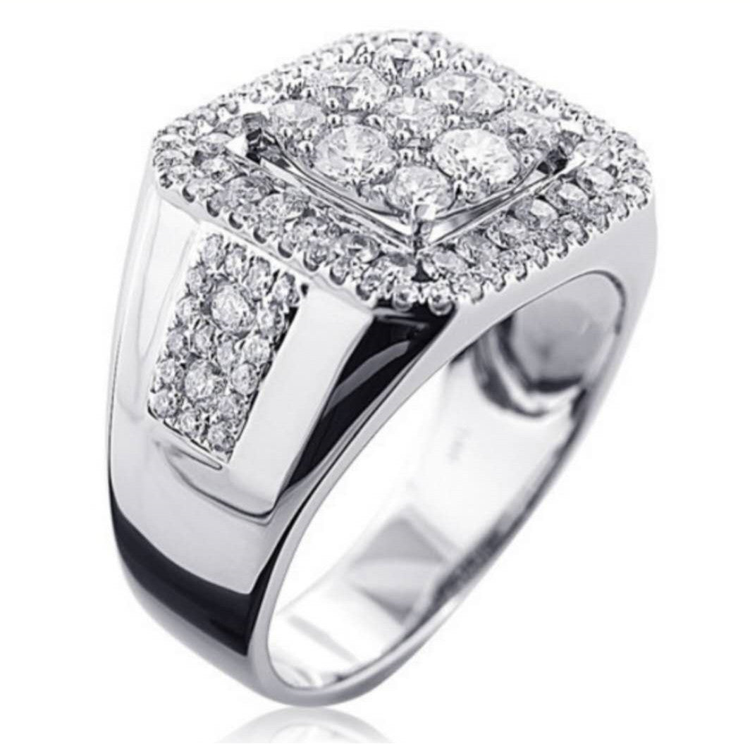 Anillo de diamantes cuadrados de plata simple para hombre