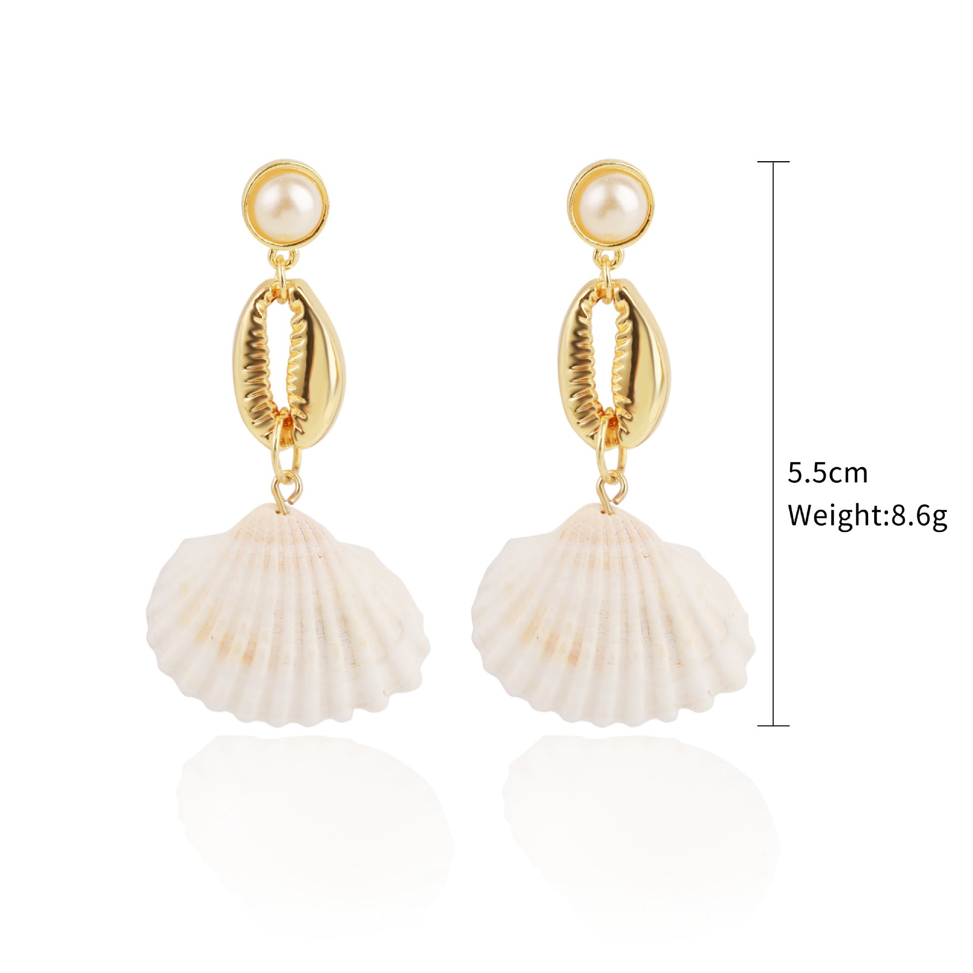 Pendientes de concha de perla con diseño de joyería marina bohemia, pendientes de concha de verano natural de aleación