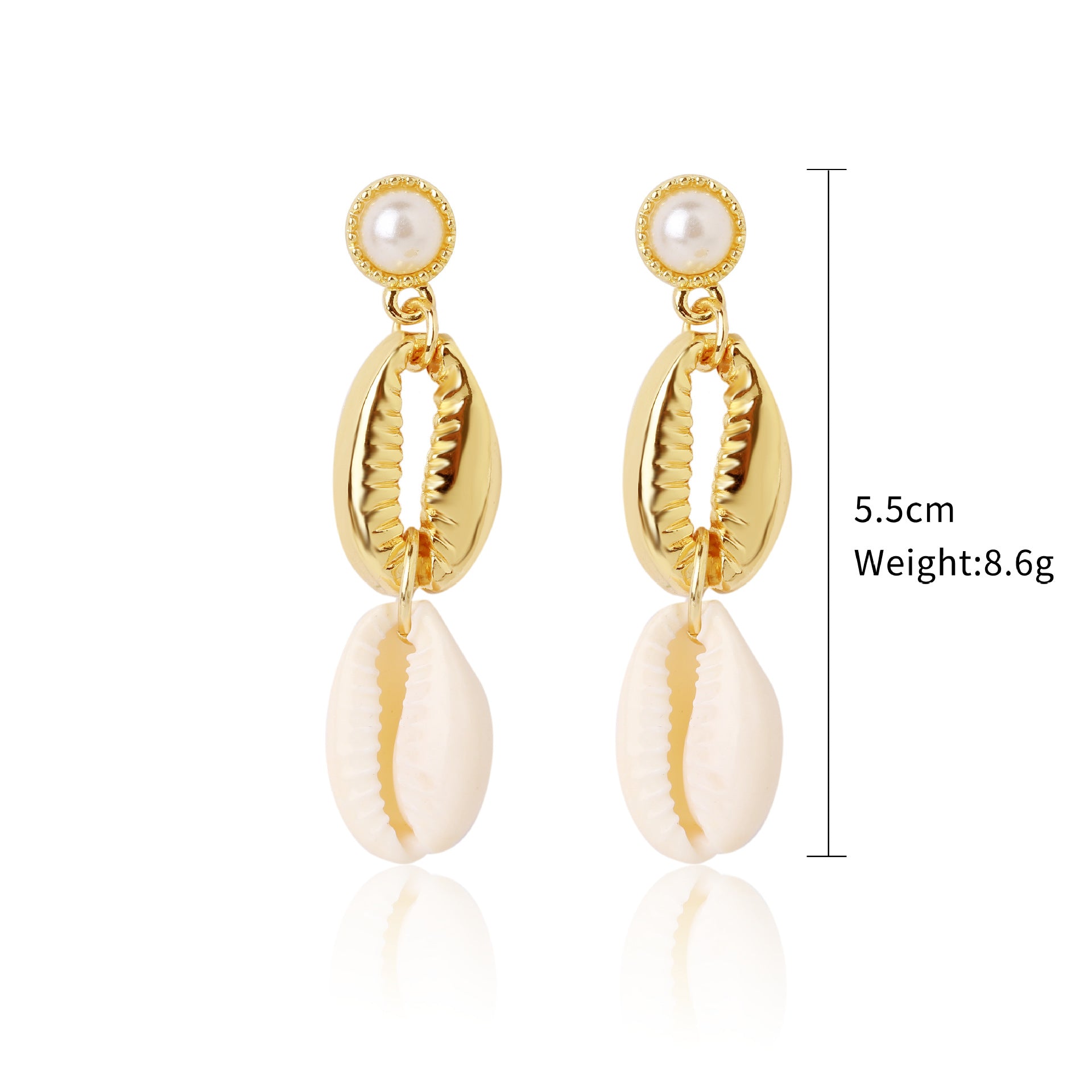 Pendientes de concha de perla con diseño de joyería marina bohemia, pendientes de concha de verano natural de aleación