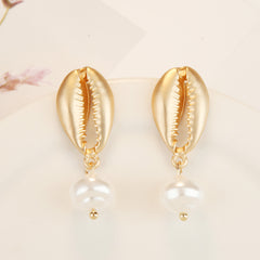 Pendientes de concha de perla con diseño de joyería marina bohemia, pendientes de concha de verano natural de aleación