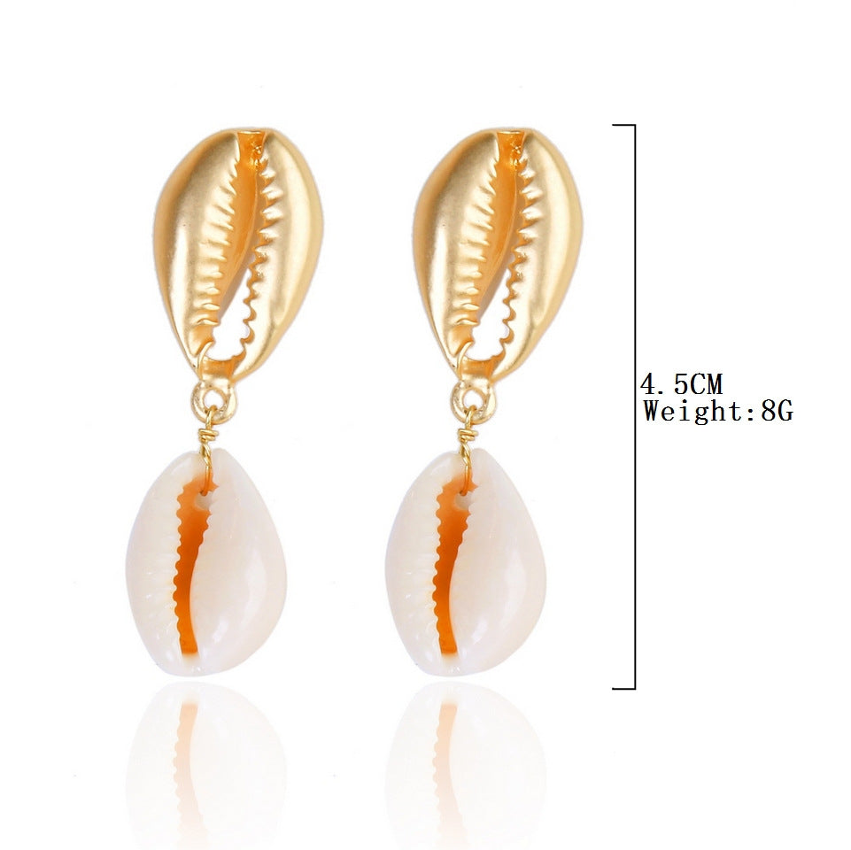 Pendientes de concha de perla con diseño de joyería marina bohemia, pendientes de concha de verano natural de aleación