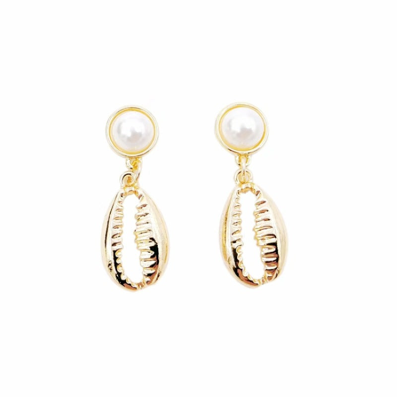 Pendientes de concha de perla con diseño de joyería marina bohemia, pendientes de concha de verano natural de aleación