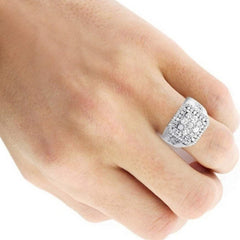 Anillo de diamantes cuadrados de plata simple para hombre