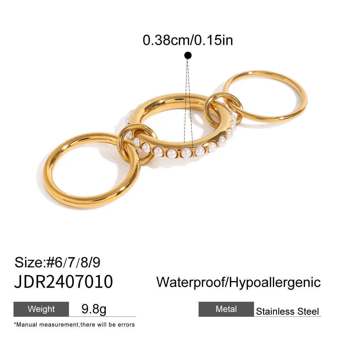 Anillo de acero inoxidable con dos perlas multicapa