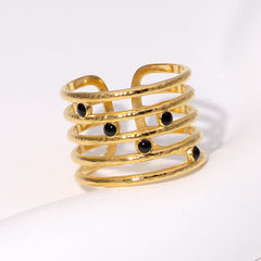 Anillos abiertos de acero inoxidable 304 chapado en oro de 18 quilates con forma de corazón y hojas geométricas con elegante chapado retro.