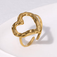 Anillos abiertos de acero inoxidable 304 chapado en oro de 18 quilates con forma de corazón y hojas geométricas con elegante chapado retro.