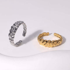 Anillos abiertos de acero inoxidable 304 chapado en oro de 18 quilates con forma de corazón y hojas geométricas con elegante chapado retro.