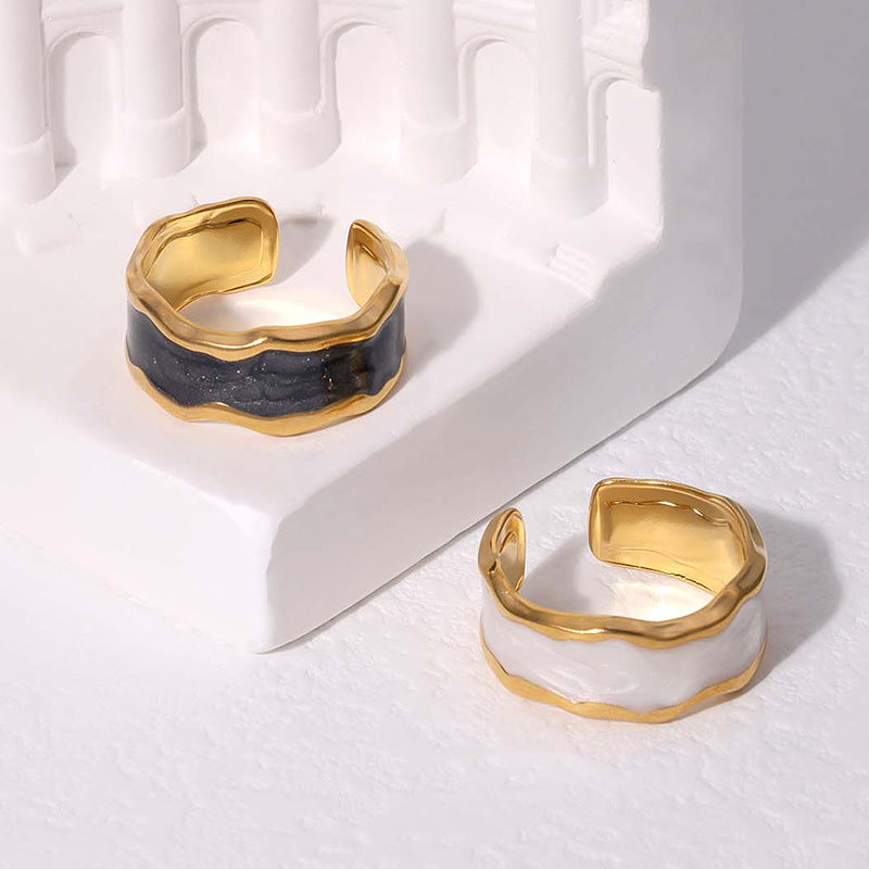 Anillos abiertos de acero inoxidable 304 chapado en oro de 18 quilates con forma de corazón y hojas geométricas con elegante chapado retro.