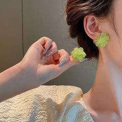 1 par de pendientes de aleación con diseño de flores estilo pastoral coreano
