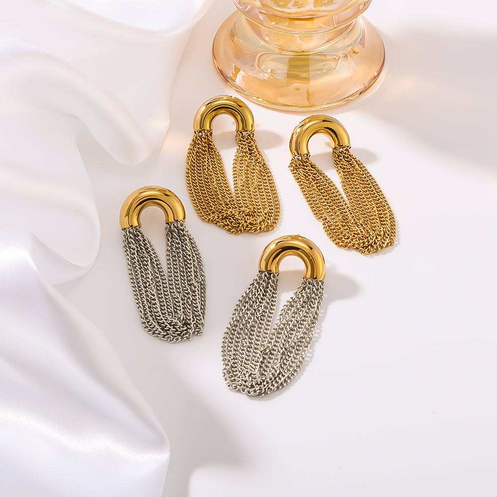 1 par de pendientes colgantes de acero inoxidable 304 chapados en oro de 18 quilates con borlas semicirculares de estilo clásico vacacional.
