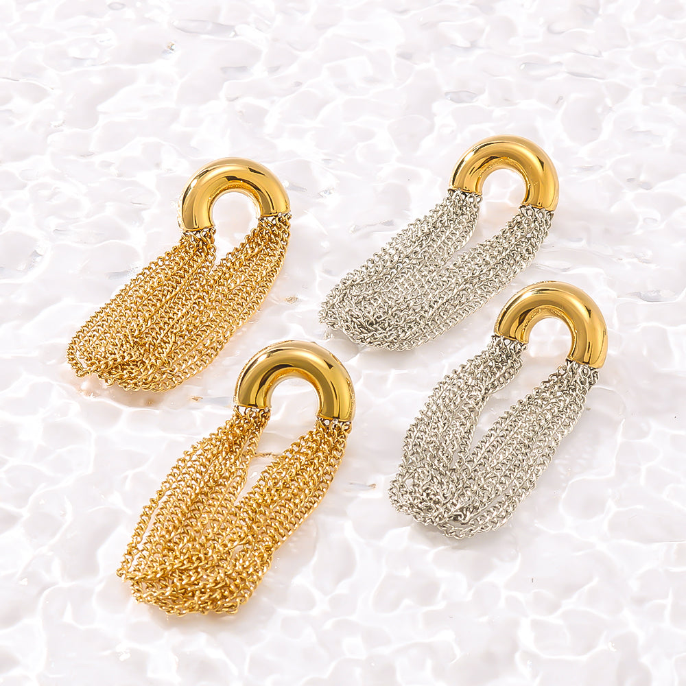 1 par de pendientes colgantes de acero inoxidable 304 chapados en oro de 18 quilates con borlas semicirculares de estilo clásico vacacional.