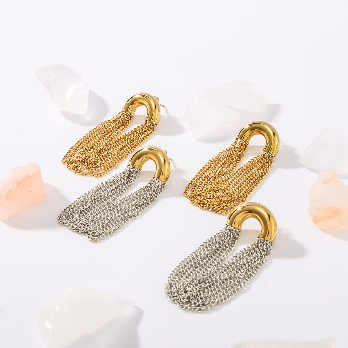 1 par de pendientes colgantes de acero inoxidable 304 chapados en oro de 18 quilates con borlas semicirculares de estilo clásico vacacional.