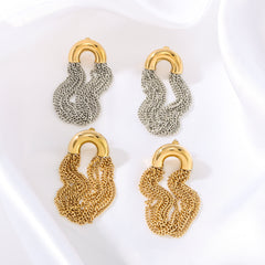 1 par de pendientes colgantes de acero inoxidable 304 chapados en oro de 18 quilates con borlas semicirculares de estilo clásico vacacional.