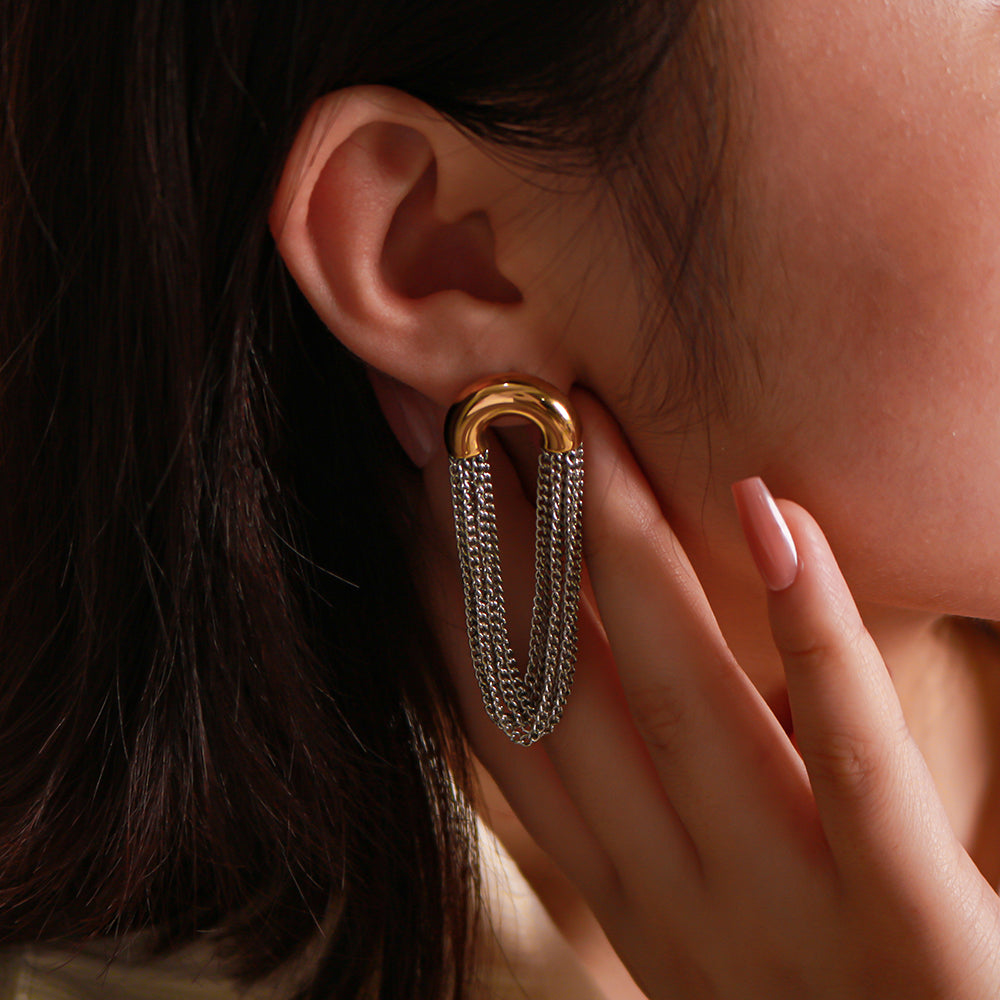 1 par de pendientes colgantes de acero inoxidable 304 chapados en oro de 18 quilates con borlas semicirculares de estilo clásico vacacional.
