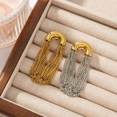 1 par de pendientes colgantes de acero inoxidable 304 chapados en oro de 18 quilates con borlas semicirculares de estilo clásico vacacional.